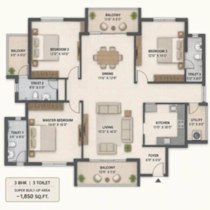 NVT Sarjapur–Attibele 3 BHK 3-toilet floor plan layout NVT Sarjapur–Attibele 3 BHK 3-toilet floor plan layout